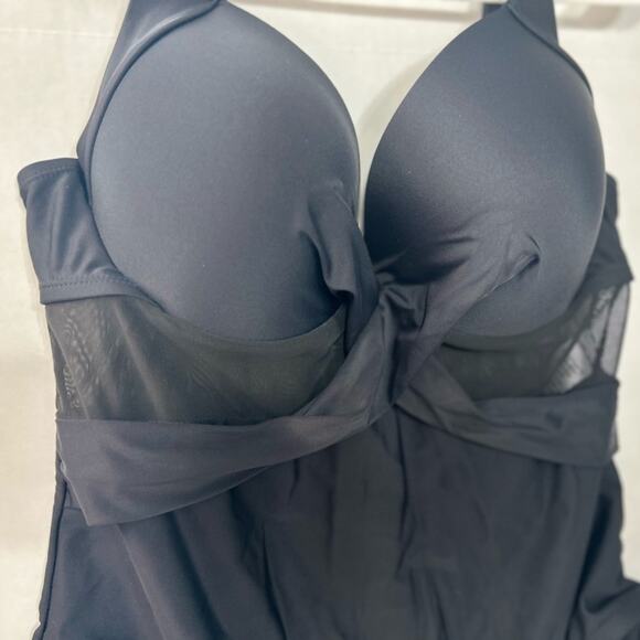 Meet Curve Black Mesh Underwire One-Piece Swimsuit 2XL Adjustable Busty Swim - Picture 2 of 8